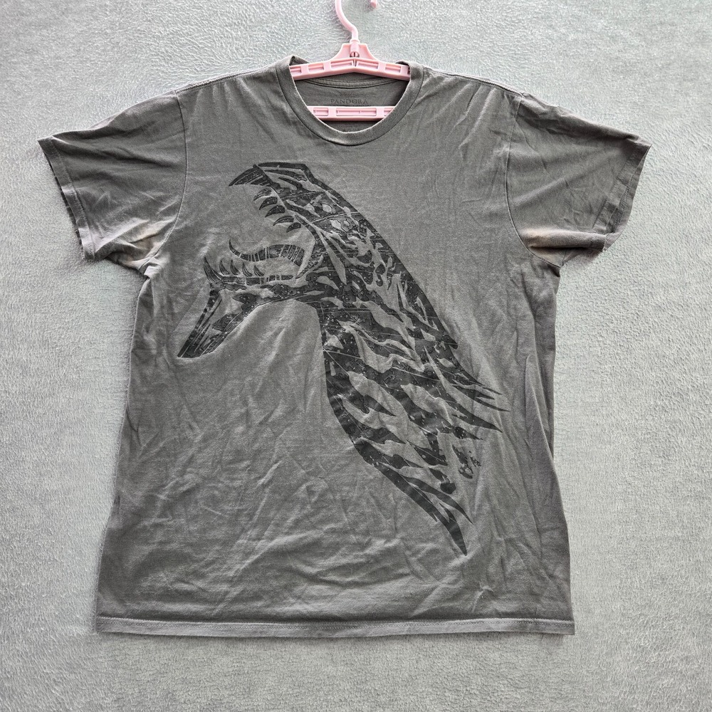 Pandora Men Shirt L Gray Graphic Cotton Abstract Jaguar Design The Chest READ